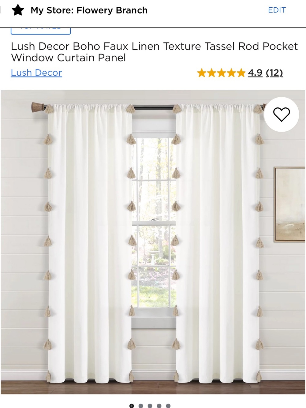 Lush Decor White Faux Linen Tassel Rod Pocket Curtain Panel